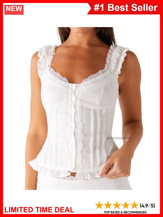 Tops - Lace Tank Top Square Neck Tie Strap Open Front Crop Cami Y2K Streetwear